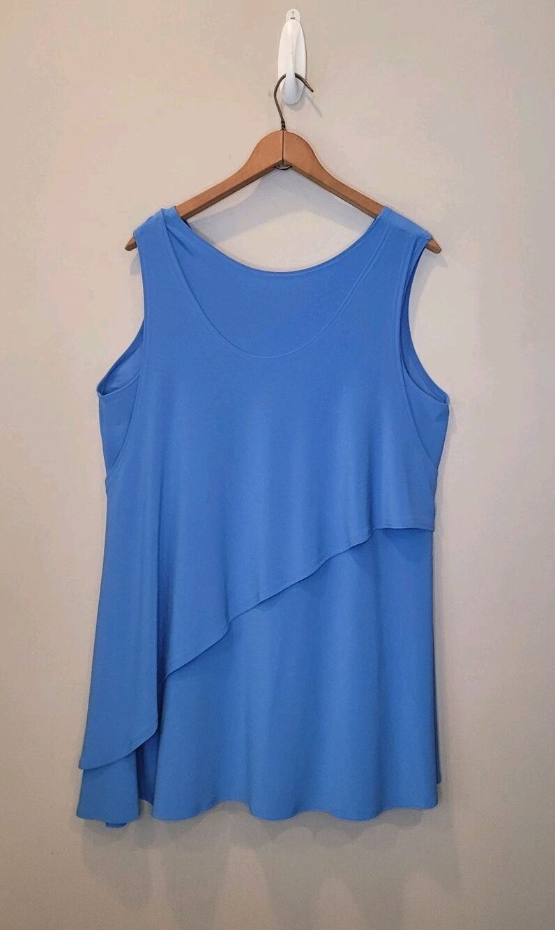Sympli Blue Sleeveless Layered Knee Length Dress Size 14 Stretch Lagenlook